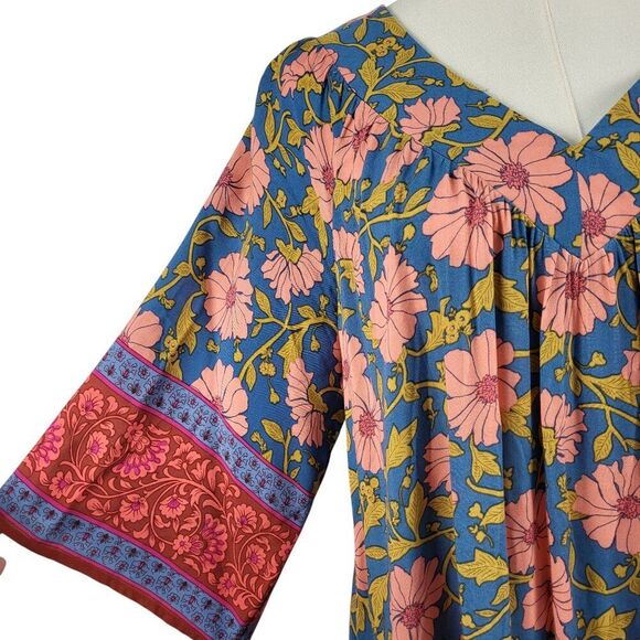NEW Easel Oversized Small Multi-Color Floral Dress 3/4 Wide Sleeves BOHO Resort - Picture 12 of 15